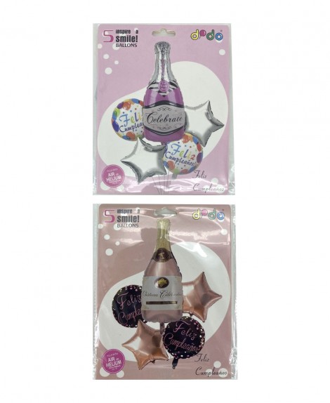 Set  Globo  Botella  Y  Copa  5 Pza